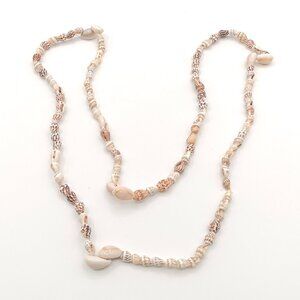 Cowrie Heart & Conch Shell Necklace 34” Surfer Beach Boho Coastal Hawaii